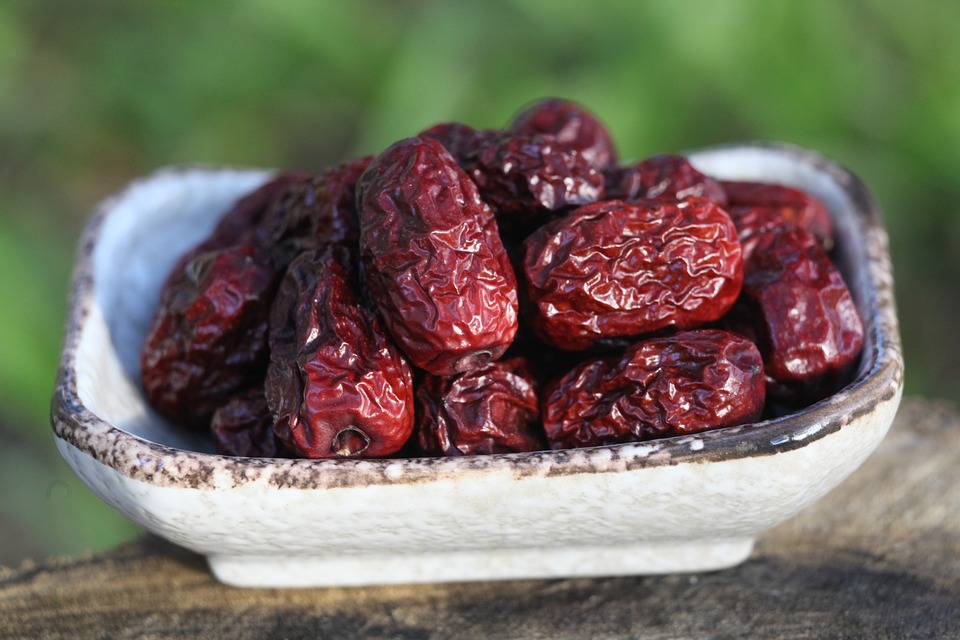 A bowl of dried dates, a natural laxative