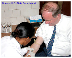 Phlebotomy in progress.